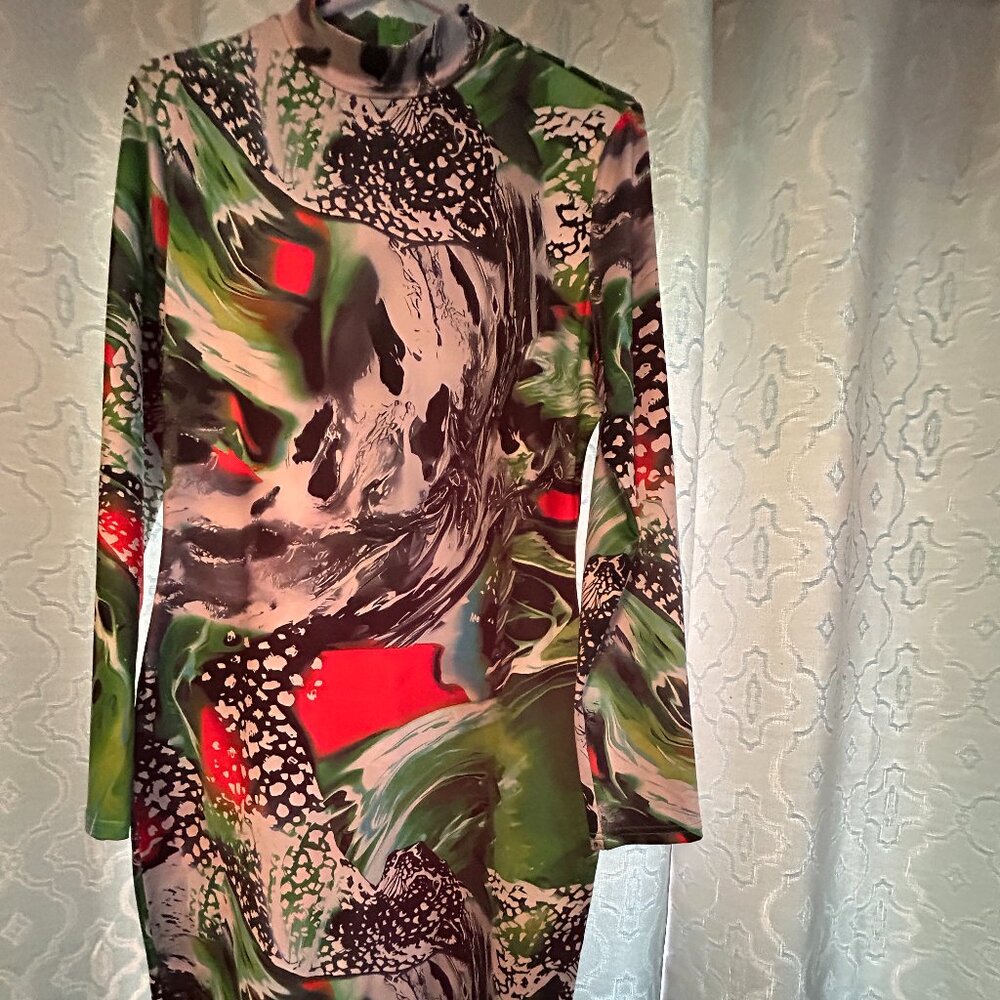 Stylish Long Sleeve Dress - Multicolor